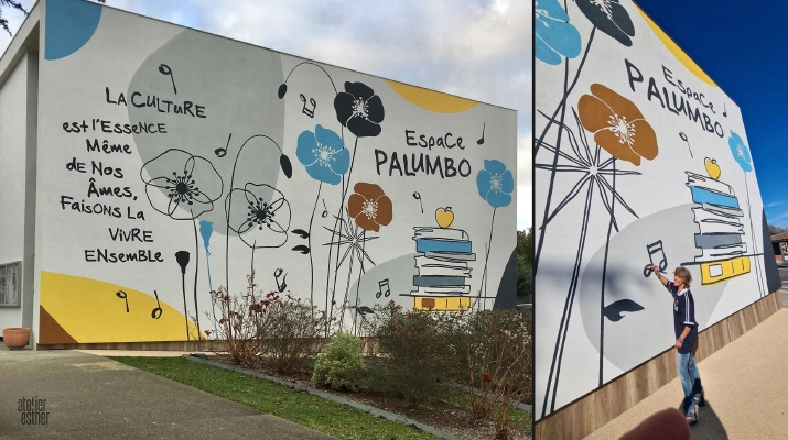 Fresque murale artistique sur mesure réalisée pour le centre culturel Palumbo à Saint-Jean (31)