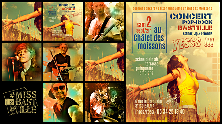 Création du flyer et de la bannière du concert Miss Is Bastille au Chalet des Moissons réalisée par Esther Tristan