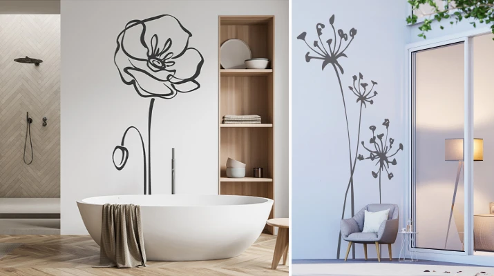 Peinture murale décorative florale design réalisée sur mesure pour un intérieur par l’Atelier Esther
