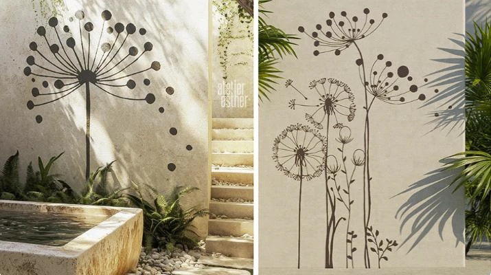 Réalisation de fresques murales sur mesure pour mur de jardin, patio et mur de clôture par l’Atelier Esther