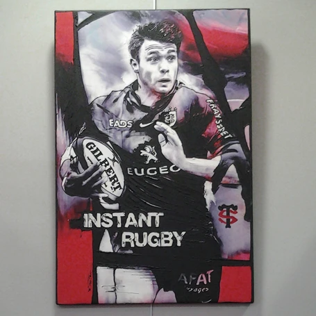 Tableau représentant une action de rugby réalisé en technique mixte 80 × 60 cm série Instant Rugby par l’Atelier Esther