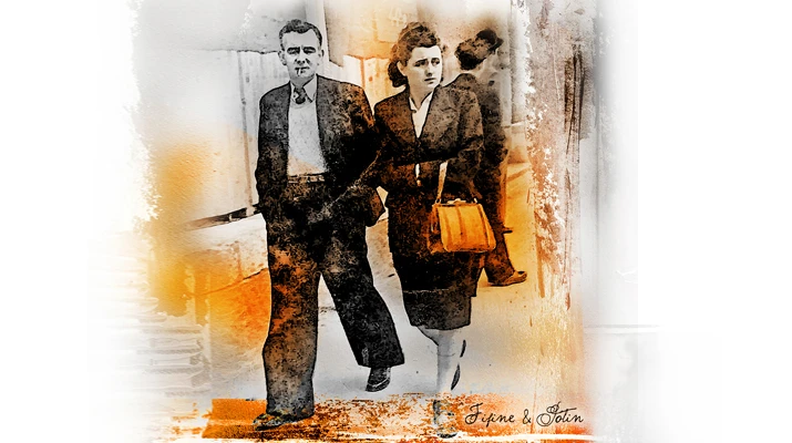 Portrait de grands-parents jeunes réalisé en technique mixte 74 × 54 cm par l’Atelier Esther